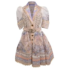 Vestido camisero corto High Tide de Zimmermann en lino multicolor