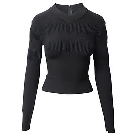 Autre Marque Top de manga larga en lana negra con diseño en relieve Alaia
