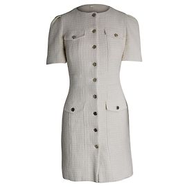 Robe mini en tweed bouclé à boutonnage Maje Rillio en coton crème
