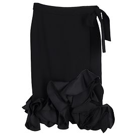 Falda midi Victoria Beckham con dobladillo de volantes en lana negra