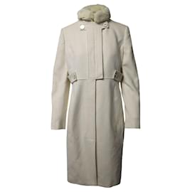 Versace Coat with Fur Collar in White Cotton