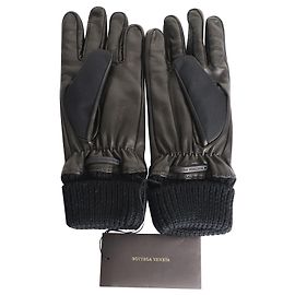 Guanti Zig Zag bicolore in nylon nero e pelle Bottega Veneta