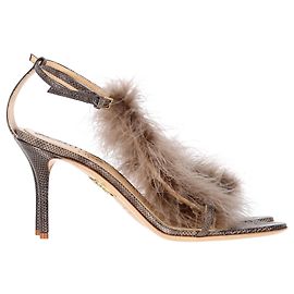 Sandalias Charlotte Olympia Karung en piel marrón con ribete de piel sintética con estampado animal