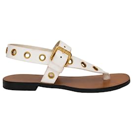 Céline Sandali piatti Celine Eyelet T-Strap in pelle bianca