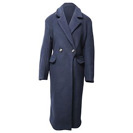 Ganni Doppelreiher Mantel aus Navyblauer Wolle
