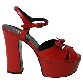 Sandalias de plataforma Candy Bow en cuero rojo Saint Laurent