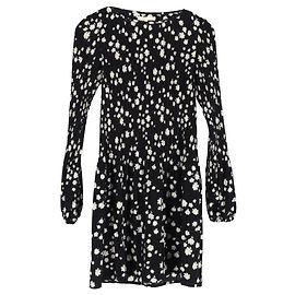 Maje Rockiz Mini-Kleid aus plissiertem Crêpe mit Margeriten-Print, Schwarz, Polyester