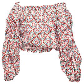 Autre Marque Top de hombros descubiertos fruncido Caroline Constas en algodón multicolor