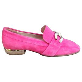 Autre Marque François Pinet Mocasines de ante rosa fucsia con cristales