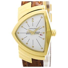 Autre Marque Hamilton Ventura Gold Plated Leather Quartz Damenuhr
