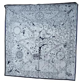 Hermès HERMES Carre 140 Scarf "Peuple Du Vent" Cashmere Navy Auth hk3921M