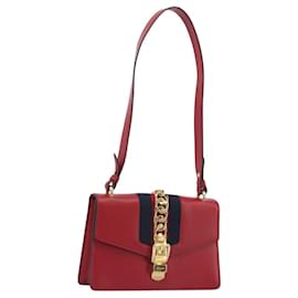 Borsa a tracolla GUCCI Sherry Line Silvi in pelle rossa e oro 421882 Auth 190243V