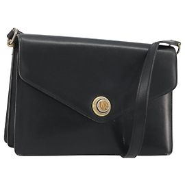 Borsa a tracolla Christian Dior in pelle nera con dettagli dorati Auth 191320