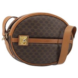 Céline Borsa a tracolla CELINE in tela Macadam PVC Pelle Marrone Oro Auth 190422A