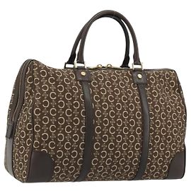 Céline CELINE Bolso Boston en Lona C Macadam Marrón Oro Auth gh2216A