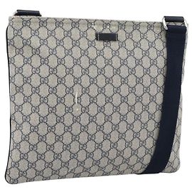 GUCCI GG Supreme Shoulder Bag PVC Navy Silver 201446 Auth mr2750A