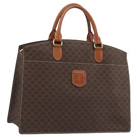 Céline Borsa CELINE Macadam Canvas PVC Pelle Marrone Oro Autentica mr2666