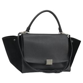 Céline CELINE Borsa Trapeze in pelle e scamosciato nero argento Autentica 186832V