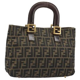 FENDI Zucca Canvas Handtasche Braun Schwarz Authentisch ka2934