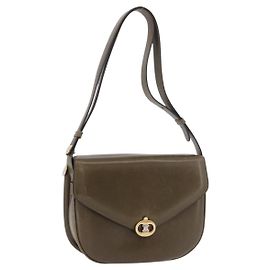 Céline CELINE Schultertasche Leder Grün Gold Auth 190980