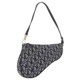 Christian Dior Trotter Canvas Saddle Accessory Pouch Navy Gold Auth 191368V