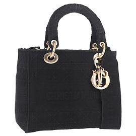 Christian Dior Lady Delight Handtasche Canvas 2way Schwarz Gold Auth 186632SAM