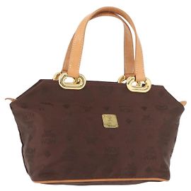 Borsa a Mano MCM Vicetos Logogram Nylon Marrone Oro Auth bs35982A