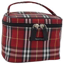 Beauty Case Burberrys Nova Check in Tela Rosso Argento Auth mr2736
