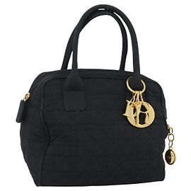 Borsa Christian Dior Canage in tela nera e oro Auth 190803