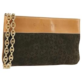 Céline Clutch con catena CELINE C Macadam in scamosciato marrone e oro Auth ka5100A