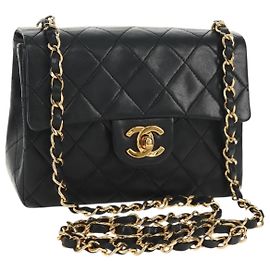 CHANEL Matelasse Chain Shoulder Bag Lamb Skin Black Gold CC Auth 146079SAV