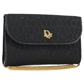 Borsa a tracolla con catena Christian Dior Honeycomb Canvas Black Gold Auth ep12064