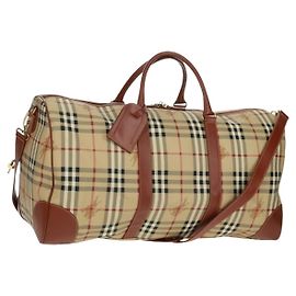 Borsa Boston BURBERRY Nova Check in PVC e pelle 2way Beige Oro Auth 168710V