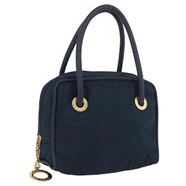 Céline CELINE Circle Hand Bag Nylon Navy Gold Auth BSZ650