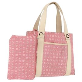 Bulgari Borsa BVLGARI Logo Mania in tela Rosa Argento Auth BSZ642