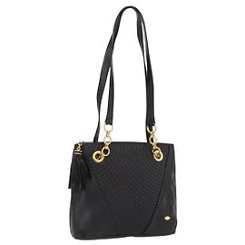 BALLY Schultertasche Leder Schwarz Gold Auth BSZ651