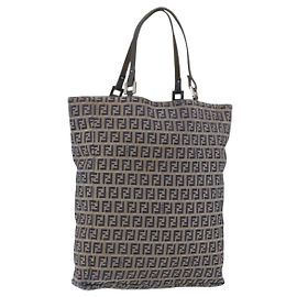 Borsa a mano FENDI Zucchino Canvas Navy Silver Auth BSZ657