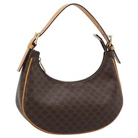 Céline Borsa CELINE Macadam Canvas PVC Pelle Marrone Oro Auth 187973V