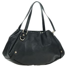 GUCCI Guccissima GG Canvas Abbey Tote Bag Pelle Nera Oro 130736 Auth 179098V