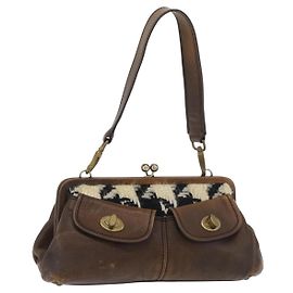 Borsa Miu Miu in pelle marrone argento Auth 179018V