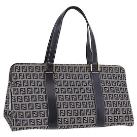 Borsa a Mano FENDI Zucchino Canvas Navy Silver Auth 185085V