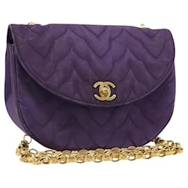 Borsa a Spalla CHANEL con Catena Satin Viola Oro CC Auth 185314 - Chanel