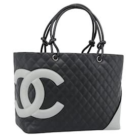 CHANEL Cambon Line Matelasse Tote Bag Pelle Nera Argento CC Auth ka4895SAM