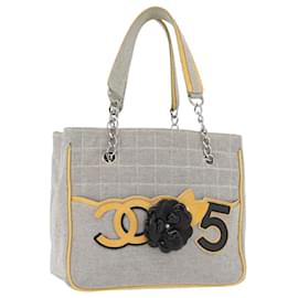 CHANEL Choco Bar Chain Shoulder Bag Canvas Gray Silver CC Auth 181350A