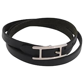 HERMES Appi 3 Bracelet Leather Black Auth 187888 - Hermès