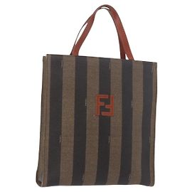 Borsa a Mano FENDI Pecan Canvas PVC Marrone Nero Autentica 190920