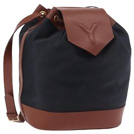 SAINT LAURENT Bolso de Hombro Nylon Negro Oro Auth BA13718A