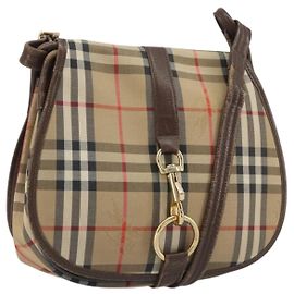 Borsa a Spalla Burberrys Nova Check in Tela Beige e Oro Auth 191050