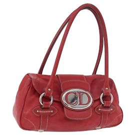 Borsa Christian Dior in pelle rosso argento Auth bs35993