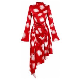 Abito midi asimmetrico con stampa astratta rosso e bianco JW Anderson